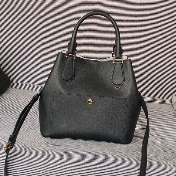 Michael Kors black safianno leather Greenwich satchel bag with crossbody… - Picture 3 of 16